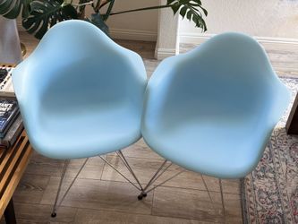 Mid-Century Modern Dining Arm Chairs, Blue