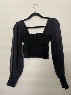Black Smocked Crop Top Long Sleeves Size small