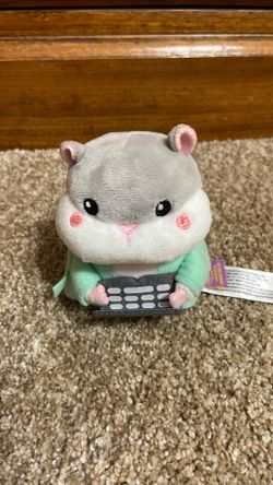 Hamster holding computer-mystery box item from miniso