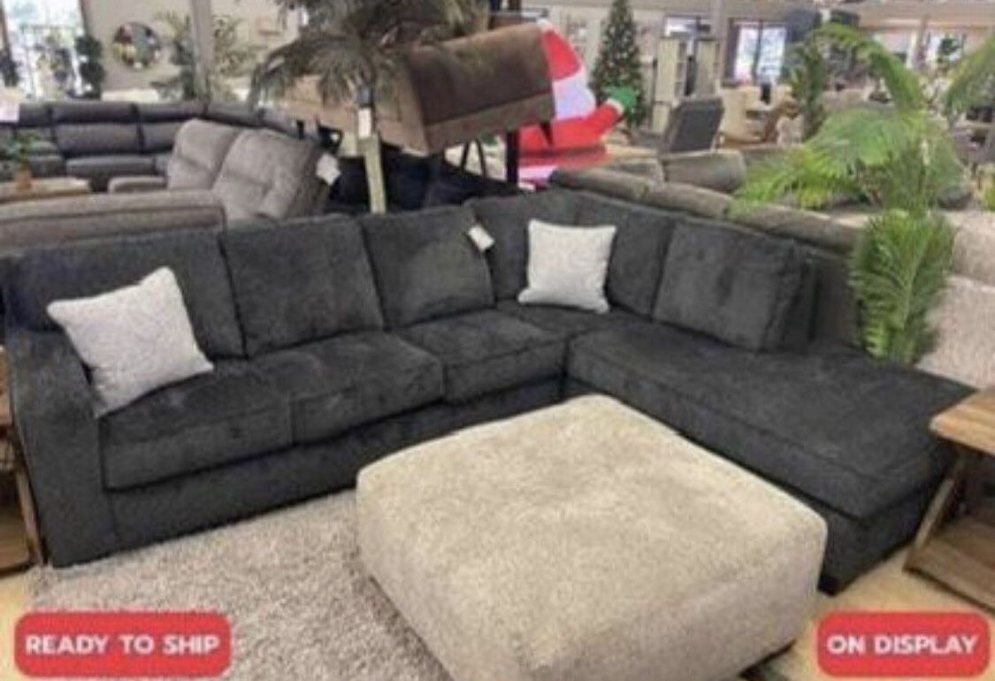 New Dark Blue Or Silver Gray Ashley Brand Sectional Sofa Couch *Ottoman