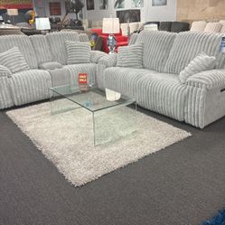 Deal Alert🚨Beautiful Light Grey Power Reclining Sofa&Loveseat Available Limited Time Only $1999