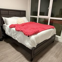 Queen Bedroom Set - Bedframe, Nightstand, Dresser + Mirror, & Mattress + Box Spring (Living Spaces)