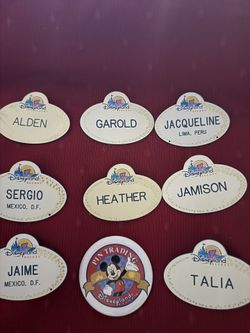 A Set Of Nine Disneyland Name Tags Vintage Collectible