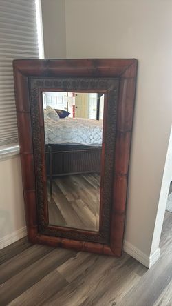 Large Vintage Bamboo & Embossed Metal Mirror – 54” × 30” – $350 OBO