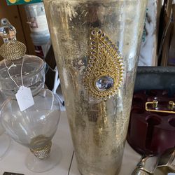 Tall Boutique Vase With Rhinestone Emblem