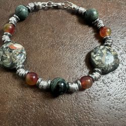 Hand Crafted Silver and Earthy Tones Bracelet