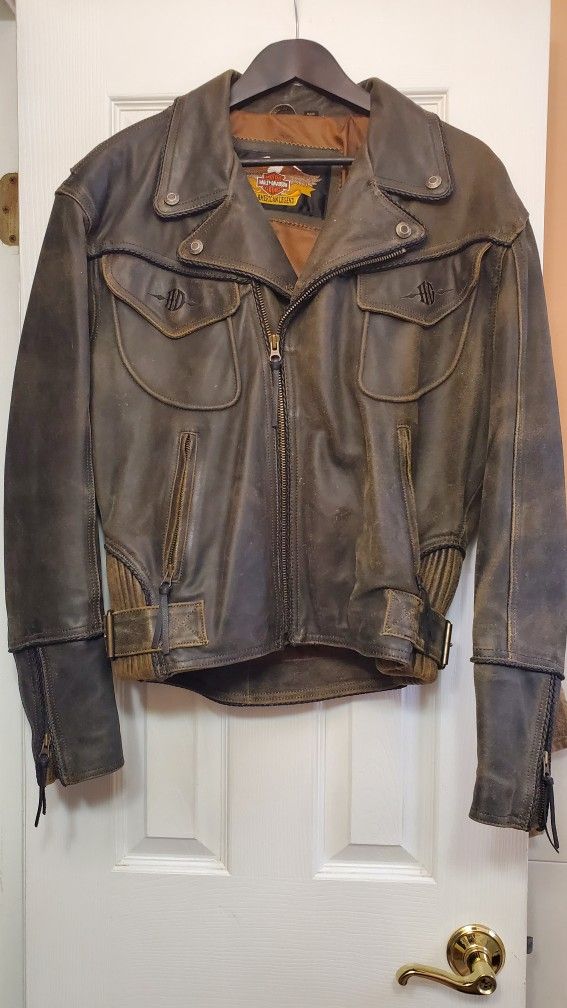 New! Men's Medium Motorcycle Harley-Davidson Billings Distressed Brown Leather Jacket!