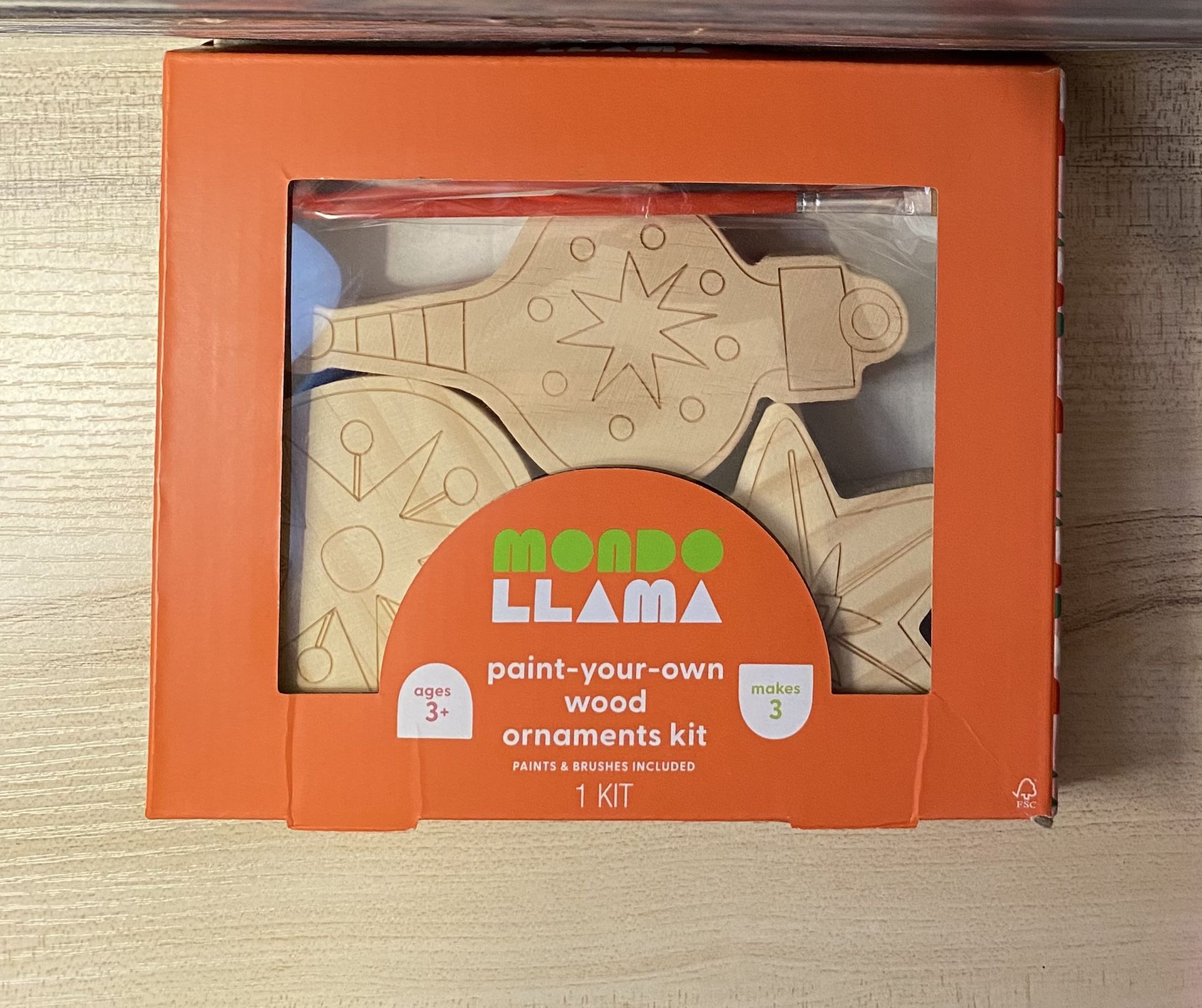 (3) Mondo Llama Christmas Holiday DIY wood ornaments painting kits