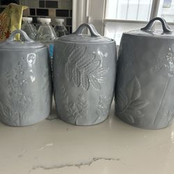 Blue Counter Canisters Ceramic Pier 1 Set Of 3