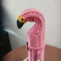 (New) FLAMINGO WICKER RESIN Picnic Basket PURSE and Or WINE / WATER bottle Holder