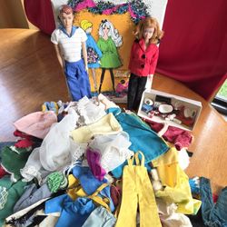 60s Vintage Barbie's Friend Midge And Allan Dolls Case Clothes Accessories 