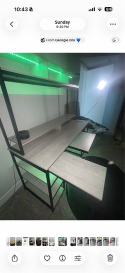 Computer Desk with Hutch, LED Lights & Wireless Charging