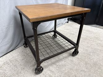 Industrial Dark Wood Topped Kitchen Bar Cart