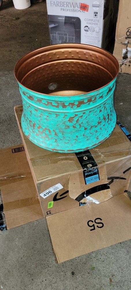 Large Green-blue Metal Hose- Flower Pot