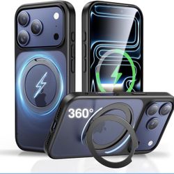 iPhone 17 Pro Max Case with 360° Magnetic Stand,Hidden Bearing Design,MagSafe Compatible,Built-in Stand,SGS Military-Grade Protection,Air-Shock Cushio