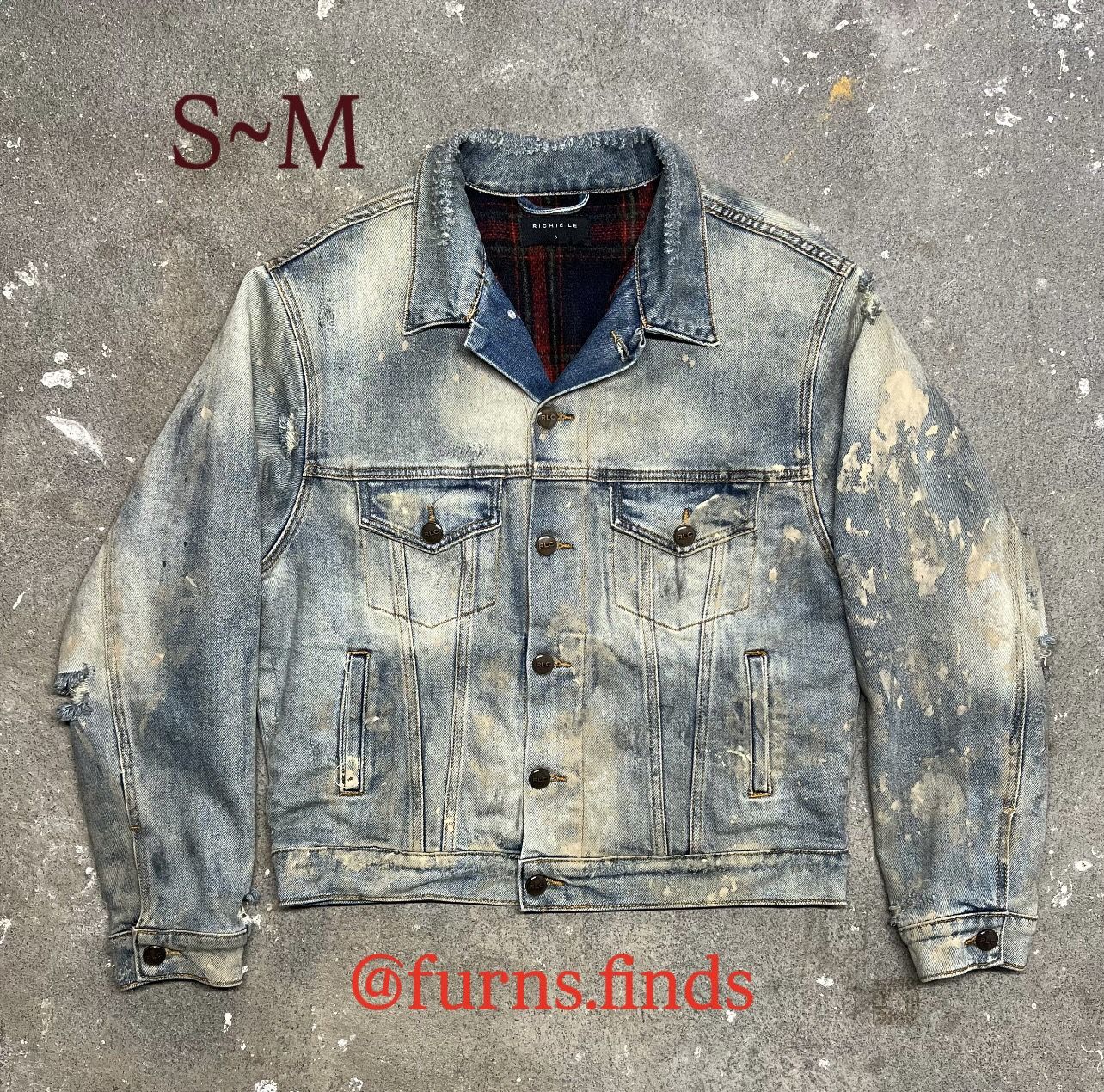 Richie Le Collection Flannel Lined Distressed Denim Jacket