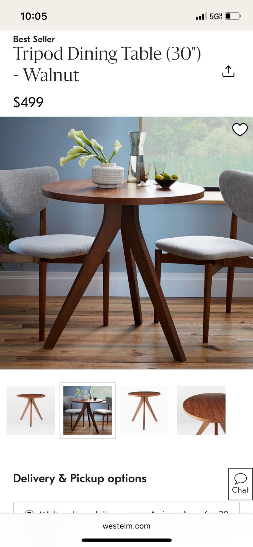 West Elm Dining Table 30”