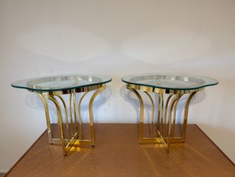 Share 2 Hollywood Regency Clover Cloud Glass and Gold Side /End Table / Vintage