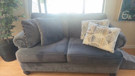 Gray Fabric Loveseat with Rolled Arms