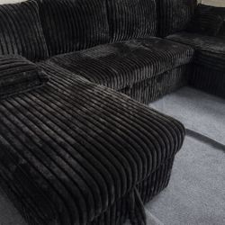 New ✨ Luxury Comfort Collection – Premium Black Corduroy Sectional Sofa w/ Pullout Bed ✨🔥  Only $1249 • $0 Down • Payments as low as $99!