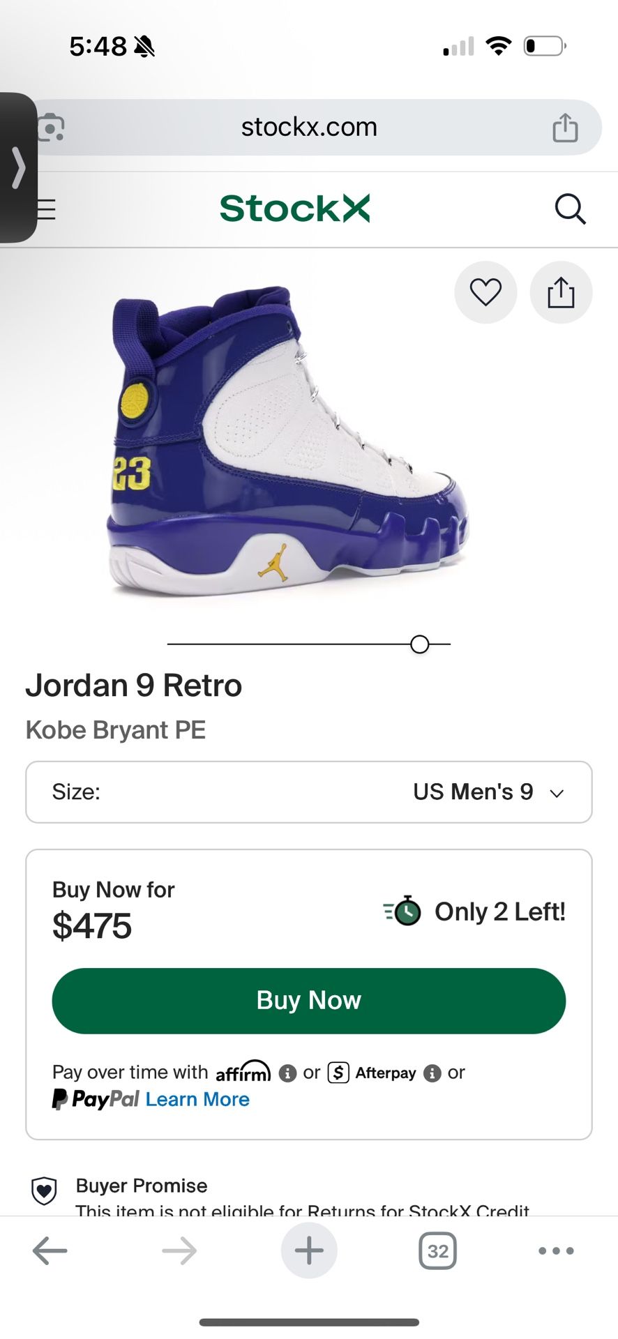 $350 Jordan 9s White / Purple Size 9