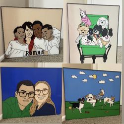 Glass Paintings Family, Friends, Pets, Anime & Cartoon Portraits Available LOCATED IN COVINA