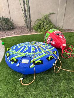 Airhead Mega Ruckus and WOW Bobber boat tube towable with ropes