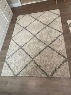 Two matching Shag Rugs, Gray/Ivory, One is 5 ft.-3in X 7ft-6”, Second is 3ft. X 3ft