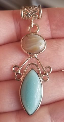 Sterling Silver Larimar Tiger eye pendant