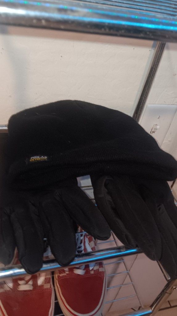 Thermal Knit Winter Gloves And Beanie Set With Polar Fleece Lining- Winter Gloves & Hat Set