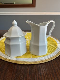1990s White Ironstone Creamer and Sugar Set