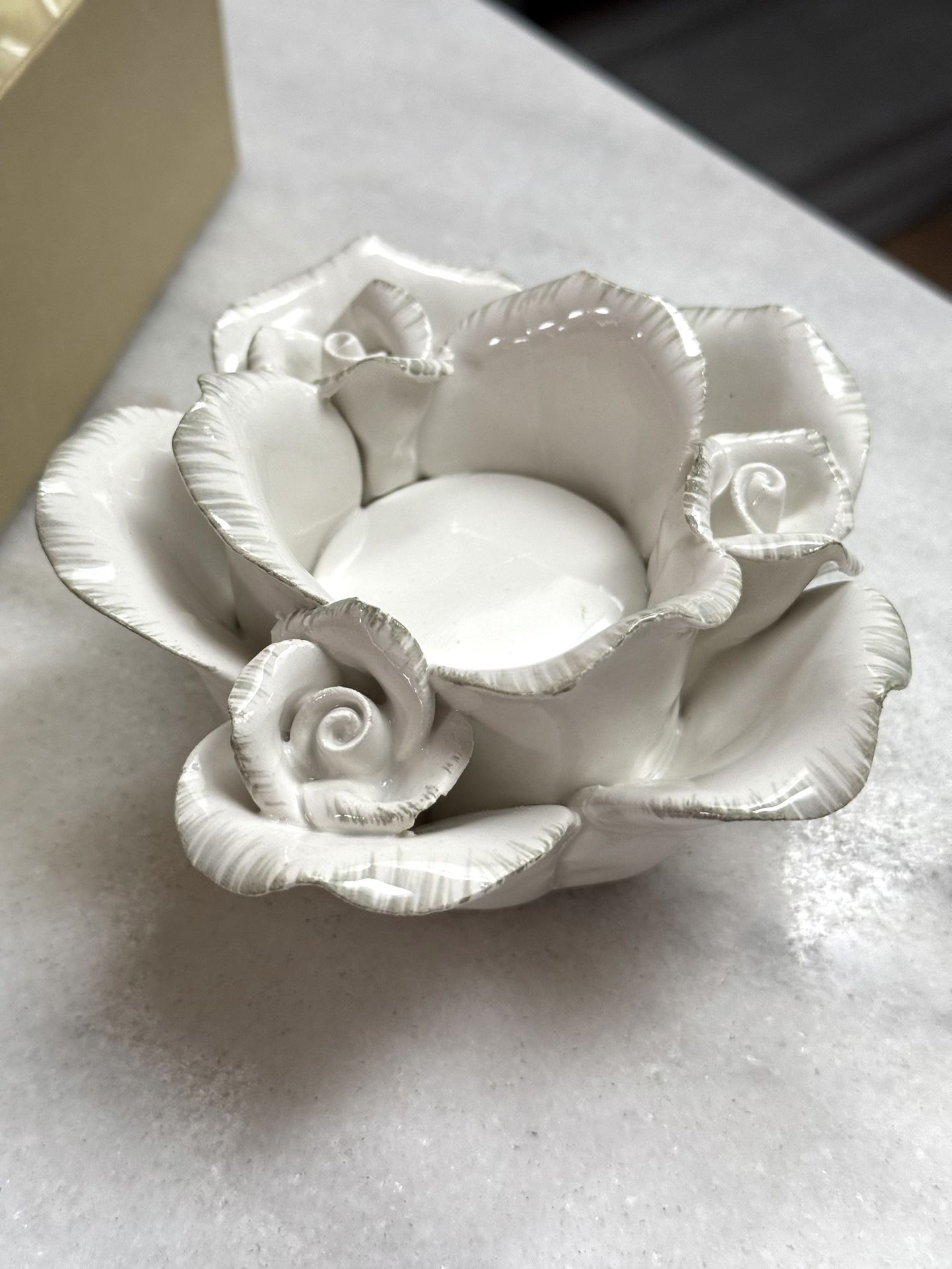 NEW white lotus tea candle holder