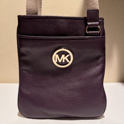 Michael Kors Fulton Pebble Leather Crossbody Bag Dark Purple
