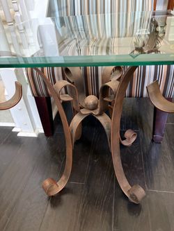 Glass Top Table with Wrought Iron Base