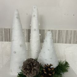 Awesome New Cone Tree Trio Embellished With White Beads 