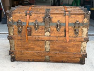 Antique Wood and Brass Steamer Trunk