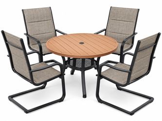 Assembled New Outdoor Dining Table Set w/ 4 Metal Frame Chairs