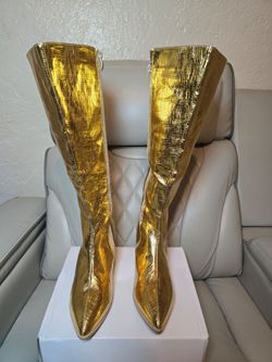 Gold Metallic Knee-High Pointed Toe Boots