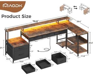 Brand New 75” L-Shaped Desk w/ 5 Drawers, LED & Power Outlet