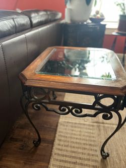 Wrought iron coffee table with glass top