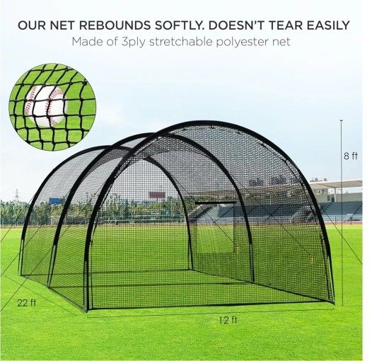 Baseball Batting Cage Net Batting Cages for Backyard Portable Pop Up Cage for Baseball and Softball with Pitching Machine Hole and Detachable Door