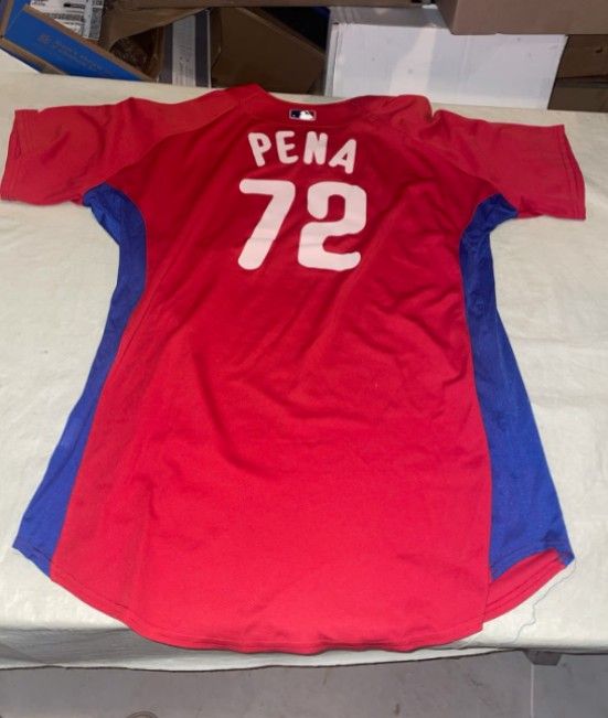 Game Used Pena Philadelphia Phillies Jersey MLB Milb Mens 48 Red