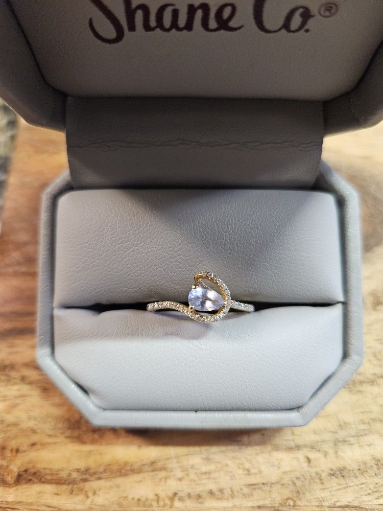 14k Diamond And Ice Blue Sapphire Engagement Ring