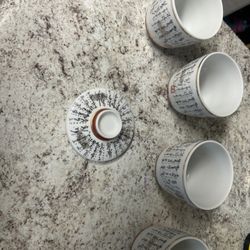 Japanese Kanji Ceramic Tea Cups Set of 4 