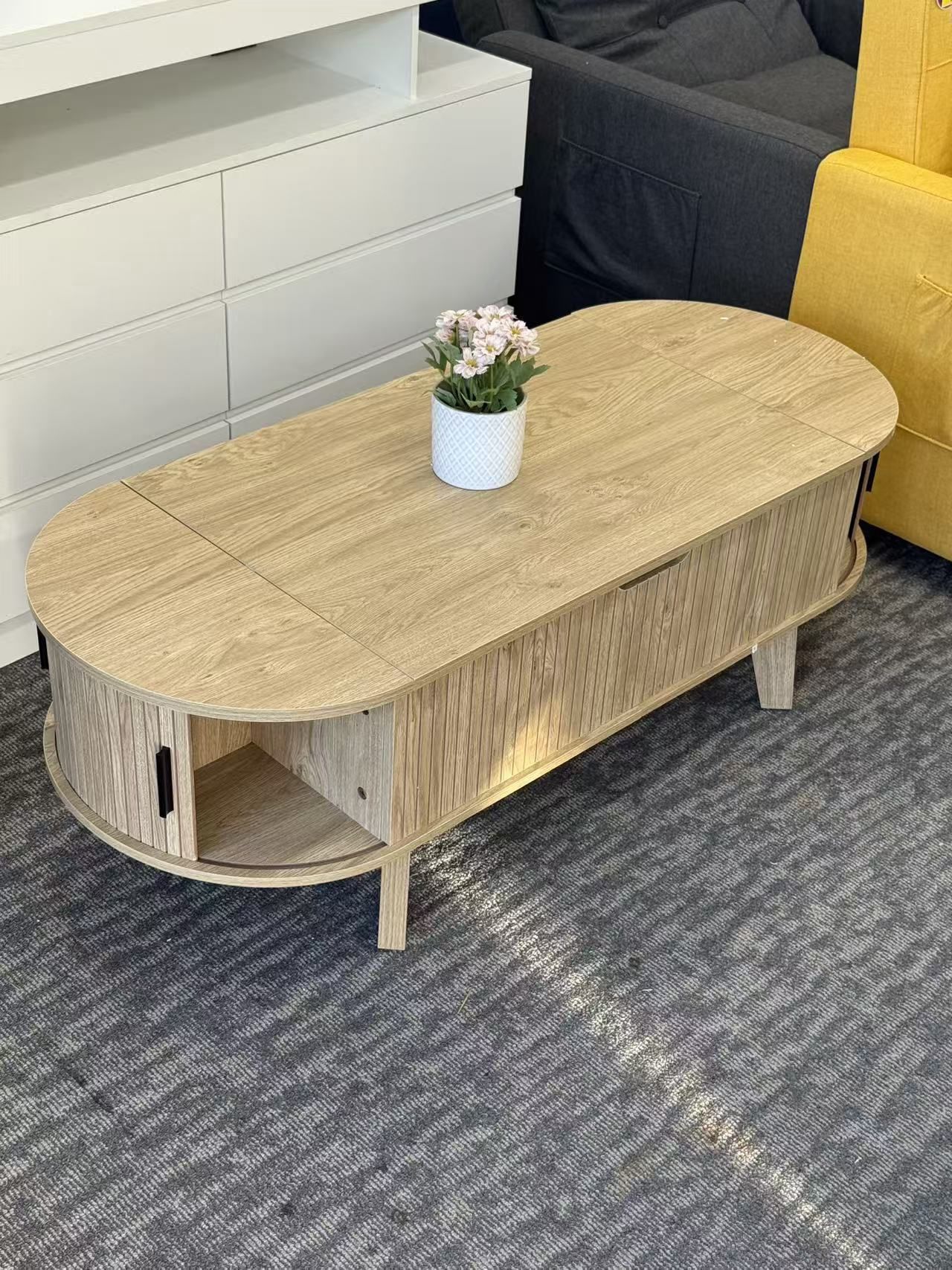 Fully Assembled✨Coffee Table with Storage, 47.2" Lift Top Coffee Table for Living Room, Modern Wood Fluted Center Table with 180° Sliding Tambour Doo