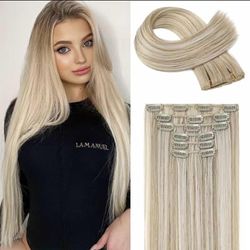 24 inch 16 clips blonde mixed platinum blonde hair extensions