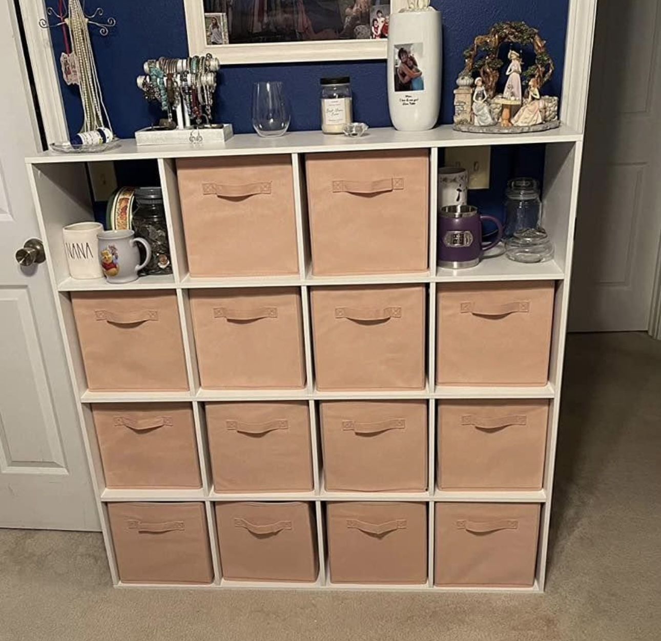 Bookshelf 16-Cube White Wooden Storage Organizer Bookcase Fits 11“x11”x11“ Storage Bin,Storage Shelf