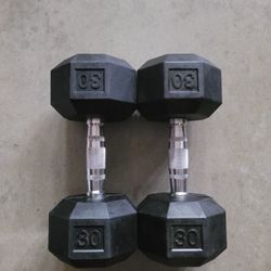 Rubber Coated Hex Dumbbells (2x30Lbs) for $50 Firm (WALNUT 91789)