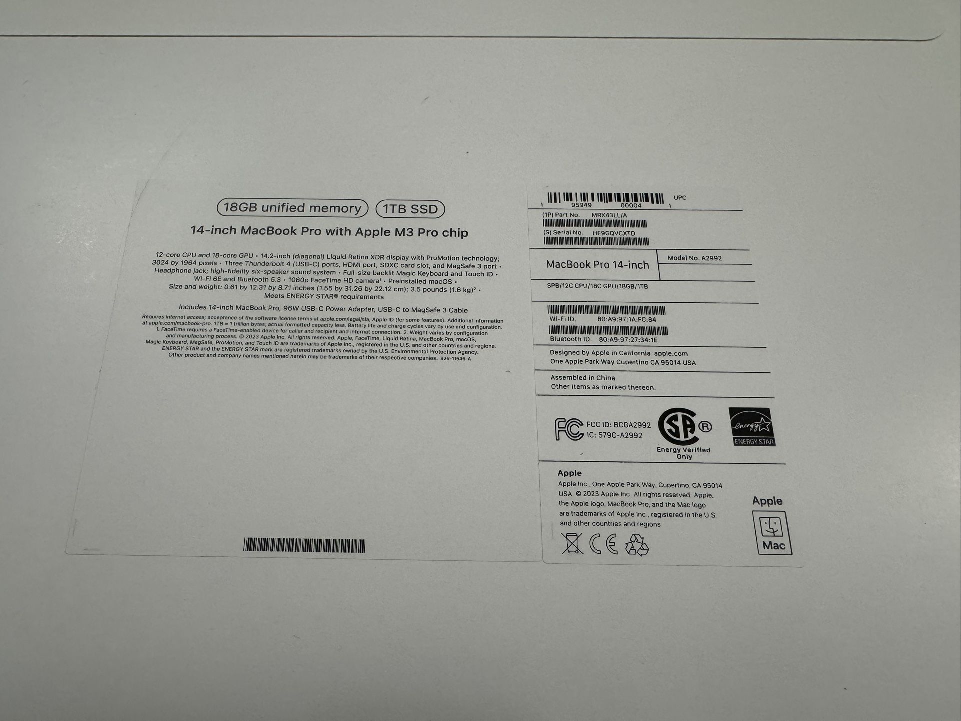 >> MINT MacBook Pro 14” M3 pro. 18Gig. 1 TB HD
