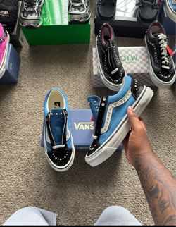 Pearlized Vans Old Skool Blue Black Studded Sneakers